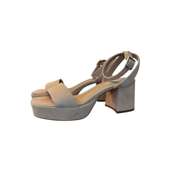 Steve Madden Womens 9.5 Mercerr Buckle Ankle Strap Sandals Tan Suede Block Heel - Picture 6 of 11